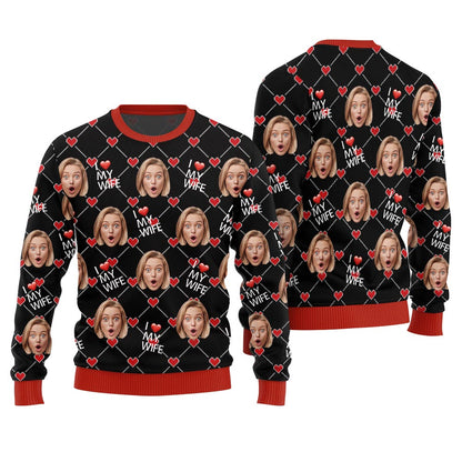 I Love My Wife Custom Face And Text Christmas Sweater