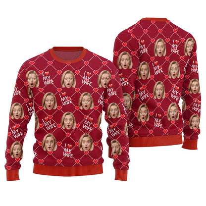 I Love My Wife Custom Face And Text Christmas Sweater
