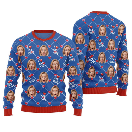 I Love My Wife Custom Face And Text Christmas Sweater