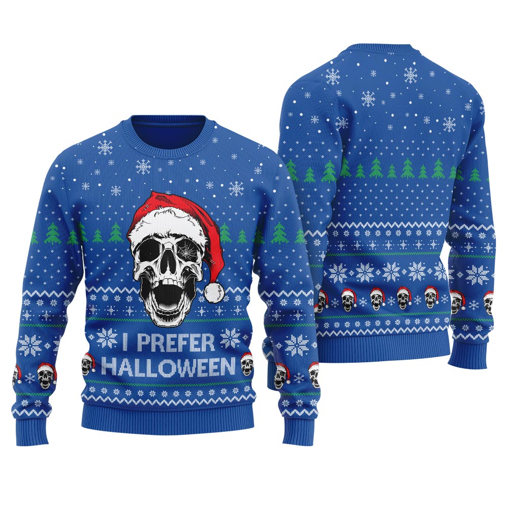 I Prefer Halloween Funny Holiday Ugly Sweater For Women
