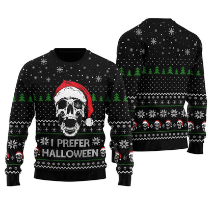 I Prefer Halloween Funny Holiday Ugly Sweater For Women