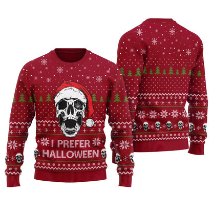 I Prefer Halloween Funny Holiday Ugly Sweater For Women