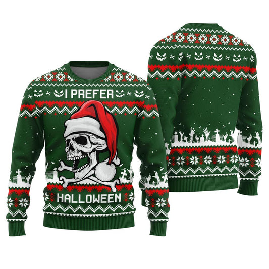 I Prefer Halloween Funny Sweater Forest Green