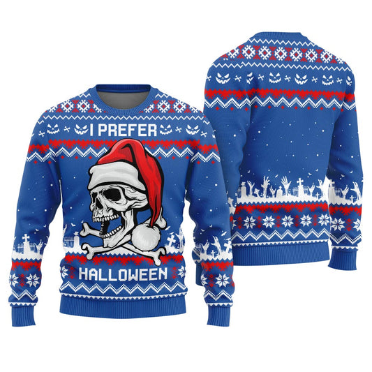 I Prefer Halloween Funny Ugly Sweater Royal