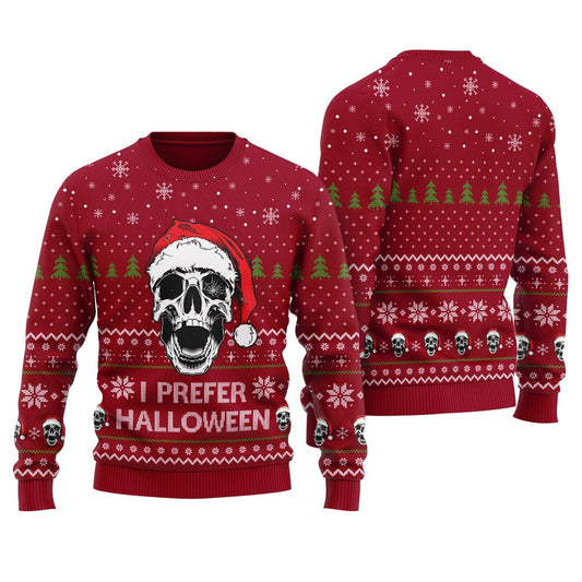 I Prefer Halloween Men's Funny Ugly Xmas Holiday Sweater