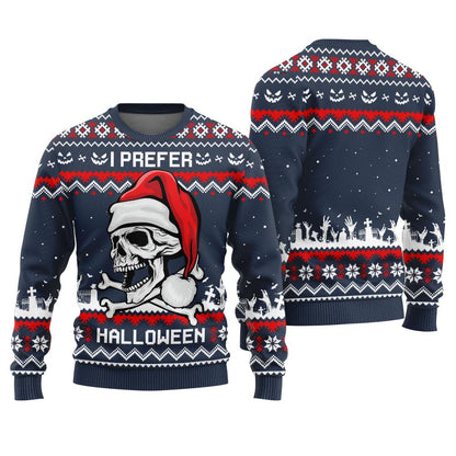 I Prefer Halloween Ugly Holiday Sweater Navy