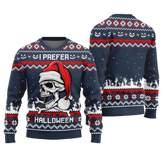 I Prefer Halloween Ugly Holiday Sweater Navy
