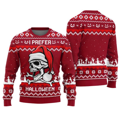 I Prefer Halloween Ugly Sweater Adults Red