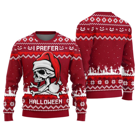 I Prefer Halloween Ugly Sweater Adults Red