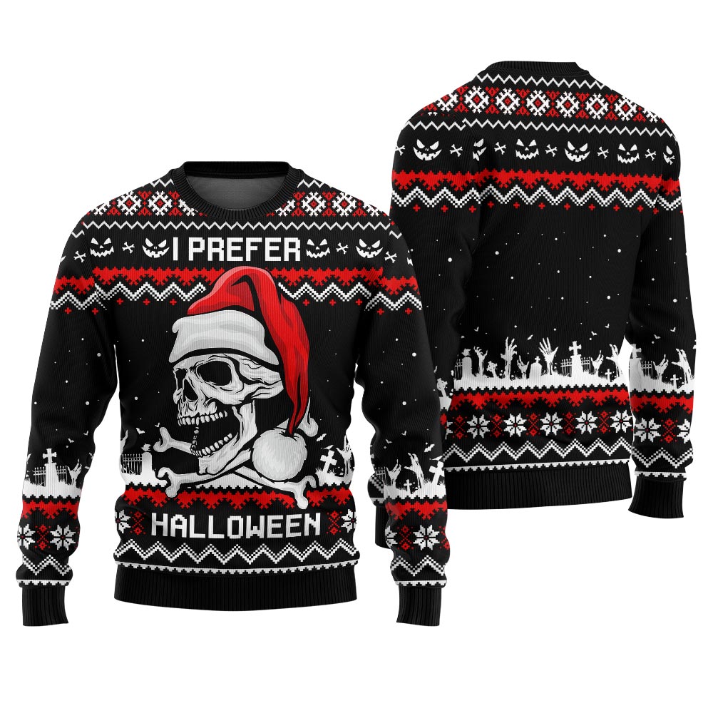I Prefer Halloween Ugly Sweater Black