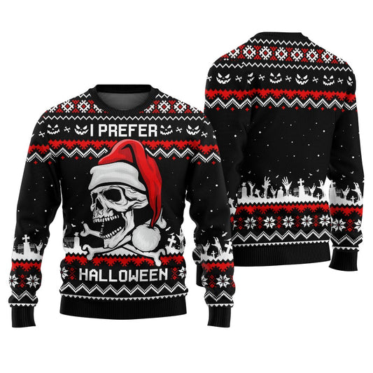 I Prefer Halloween Ugly Sweater Black