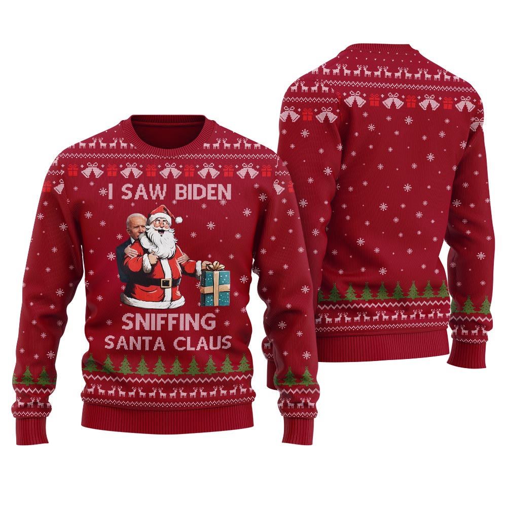 I Saw Biden Sniffing Santa Claus Christmas Men's Ugly Sweater