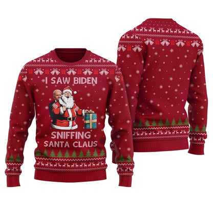 I Saw Biden Sniffing Santa Claus Christmas Men's Ugly Sweater