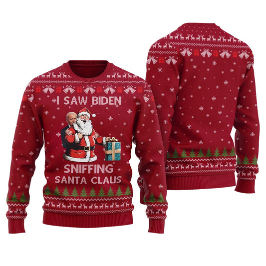 I Saw Biden Sniffing Santa Claus Christmas Men's Ugly Sweater