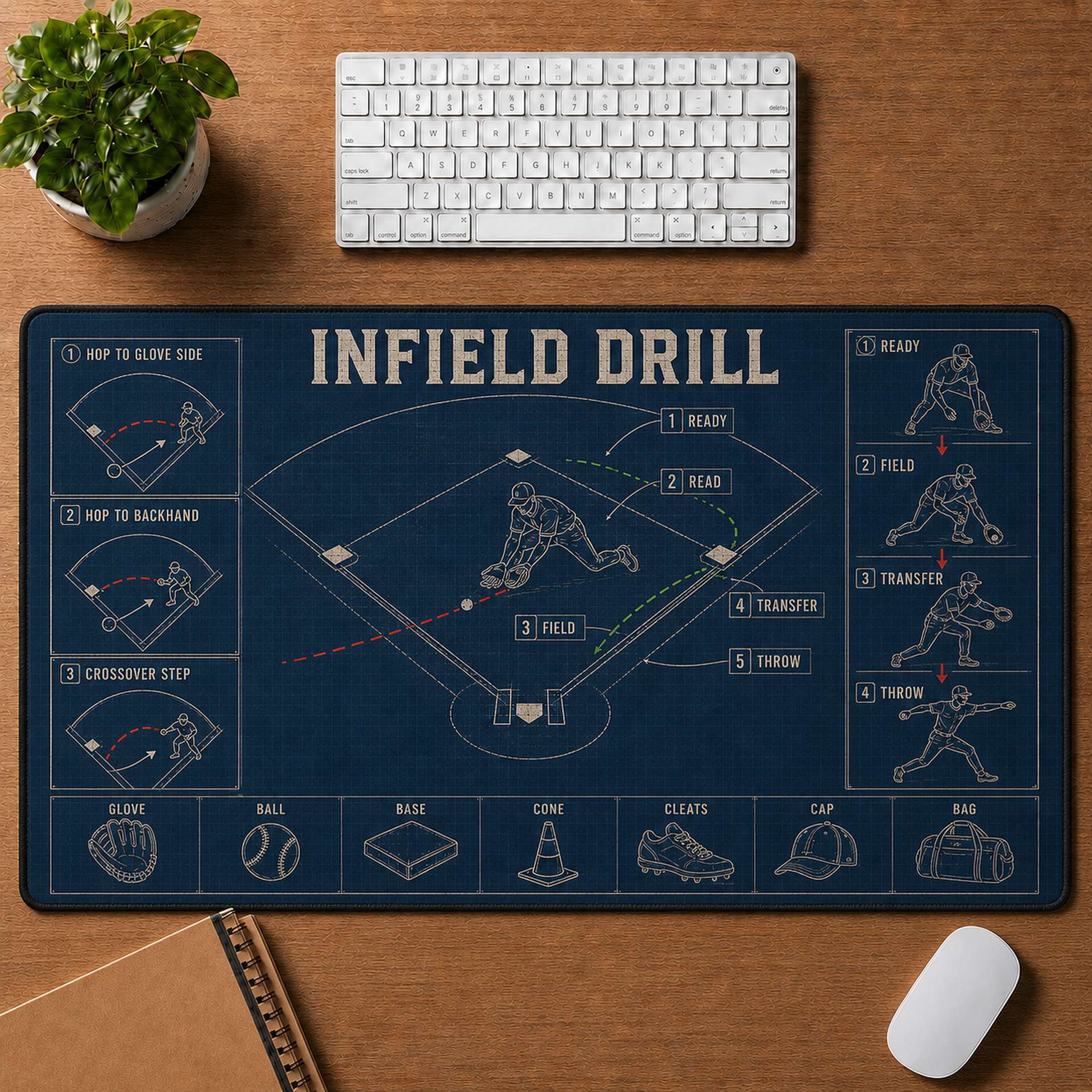 Infield Drill Blueprint Desk Mat | 5To9Vibe