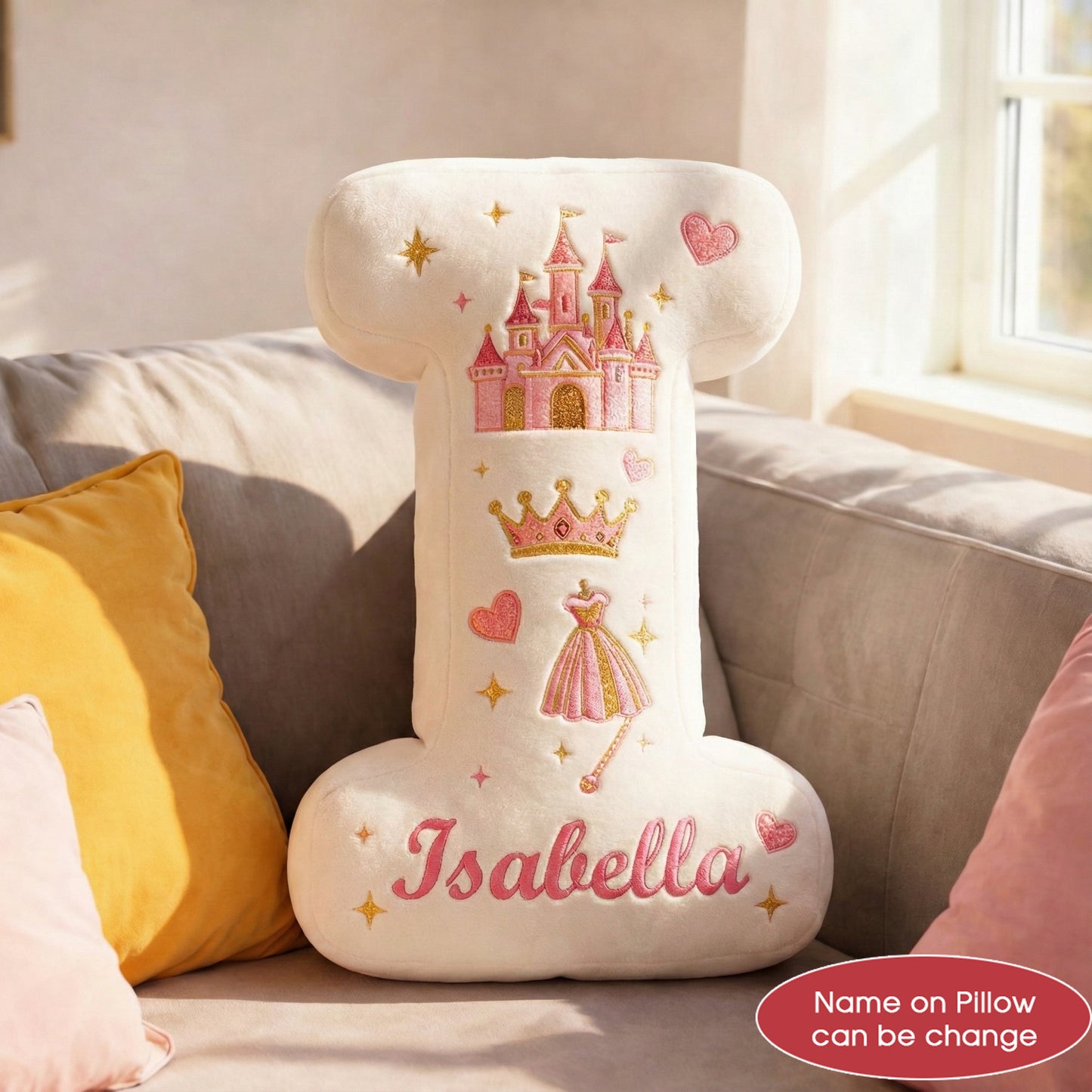 Dino and Princess Pillow Custom Name Gift  For Girls, Boys Irregular-Shaped Pillow Custom