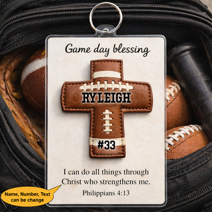 Personalized Christian Football Bag Tag Game Day Blessing Keychain, Custom Keychain Gift
