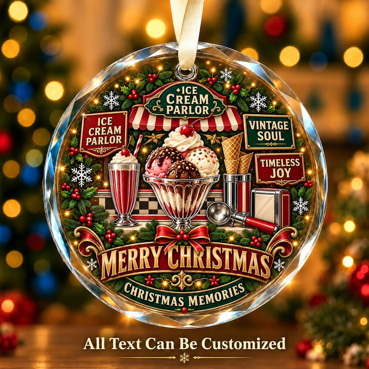 Ice Cream Parlor Personalized Glass Ornament | 5To9Vibe