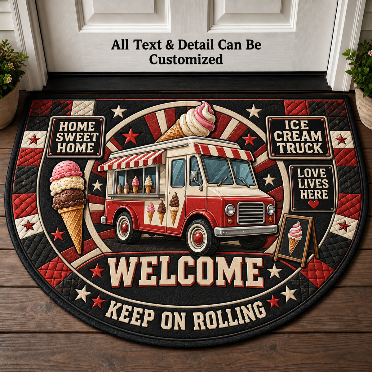 Ice Cream Truck Personalized Half Round Mat | 5To9Vibe