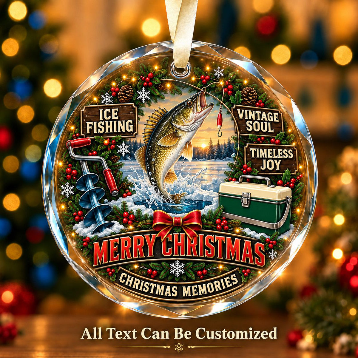 Ice Fishing Personalized Glass Ornament | 5To9Vibe