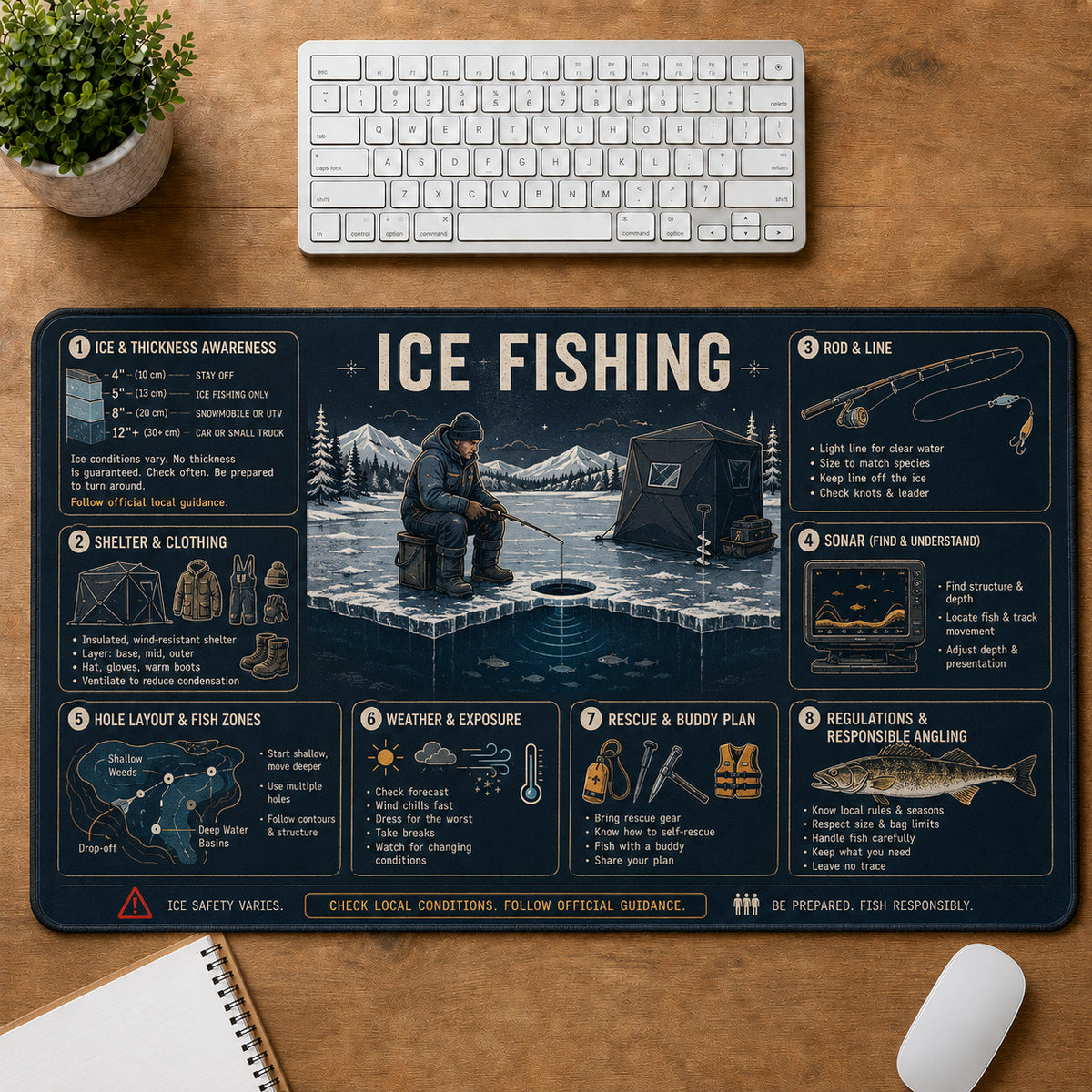 Ice Fishing Sports Visual Guide Desk Mat | 5To9Vibe