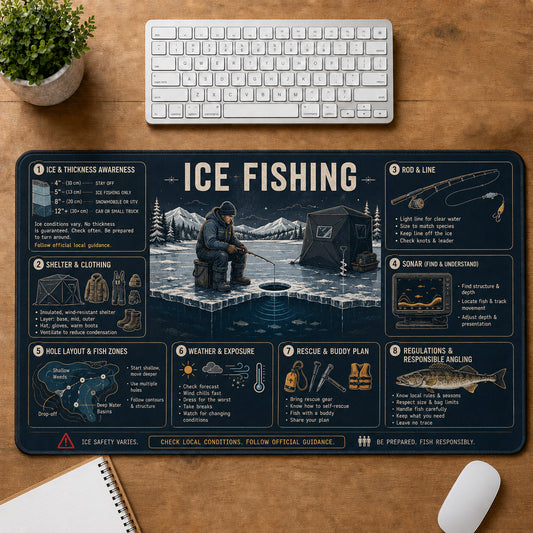 Ice Fishing Sports Visual Guide Desk Mat | 5To9Vibe
