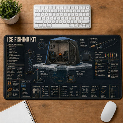 Ice Fishing Kit Fishing Field Guide Desk Mat | 5To9Vibe