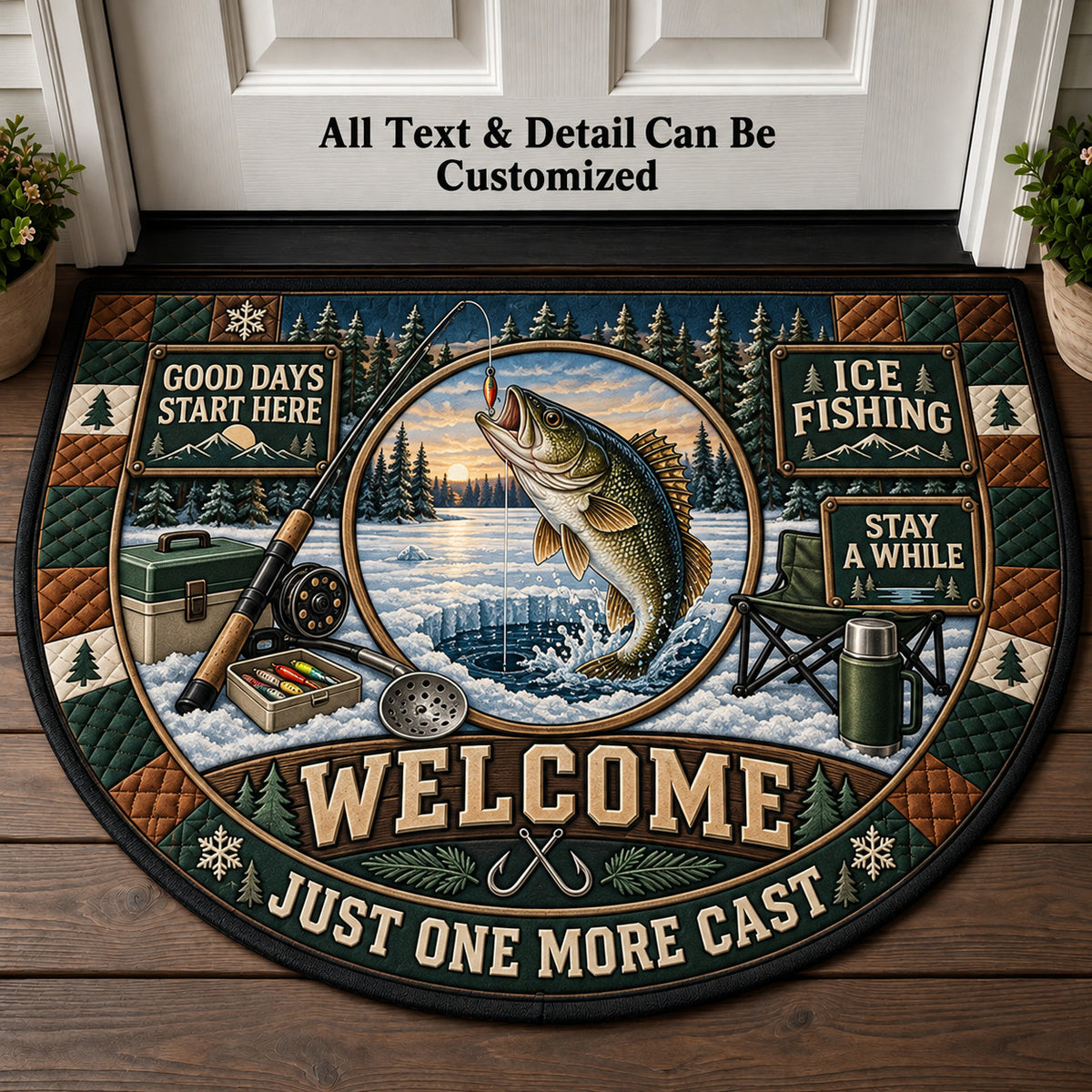 Ice Fishing Personalized Half Round Mat | 5To9Vibe