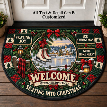 Ice Skating Christmas Personalized Half Round Mat | 5To9Vibe