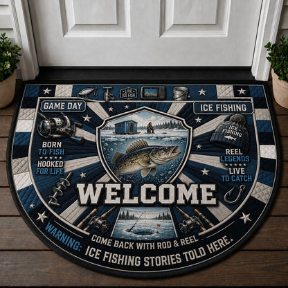 Ice Fishing Winter Adventures Quilted Print Premium Welcome Mat – Personalized Doormat