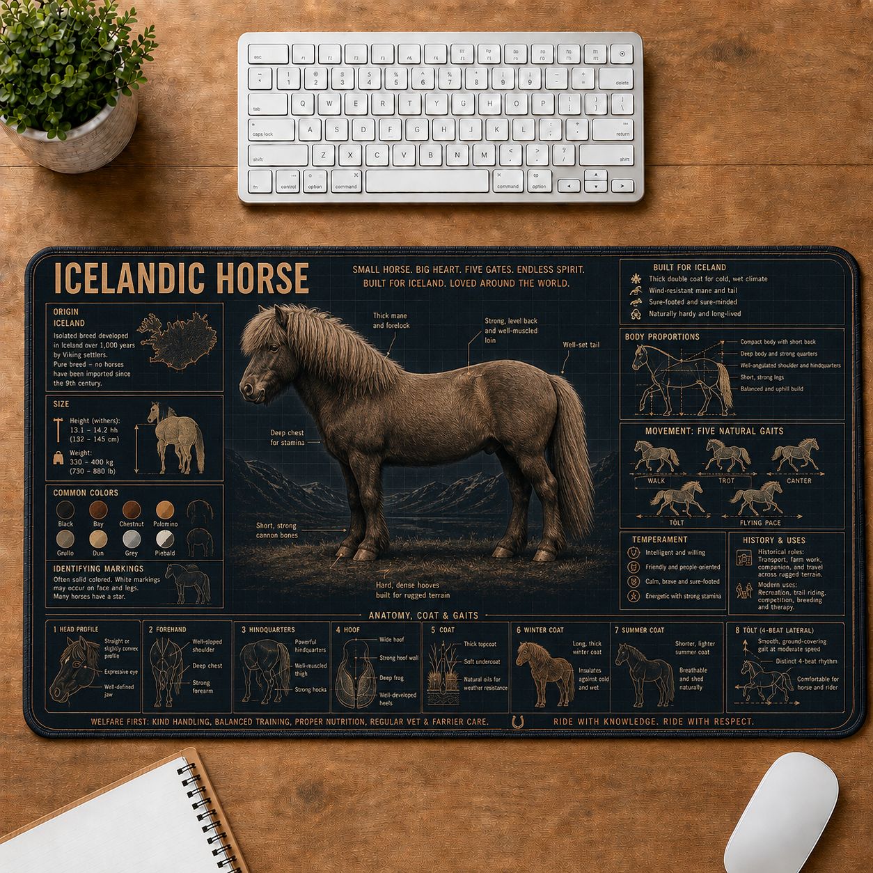 Icelandic Horse Horse and Equestrian Visual Guide Desk Mat | 5To9Vibe