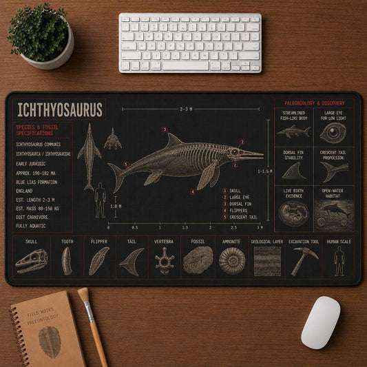 Ichthyosaurus Marine Reptile Blueprint Desk Mat | 5To9Vibe