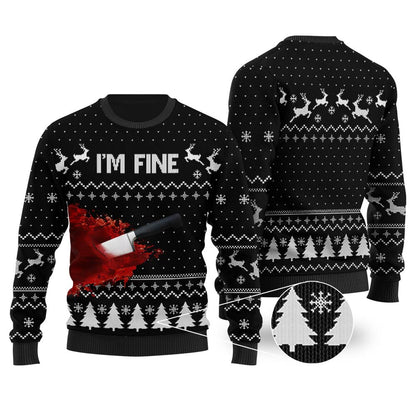 I'm Fine Ugly Christmas Sweater Black