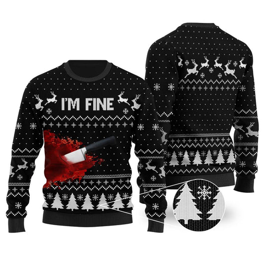 I'm Fine Ugly Christmas Sweater Black