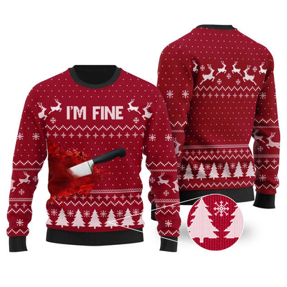 I'm Fine Ugly Christmas Sweater Cardinal Red