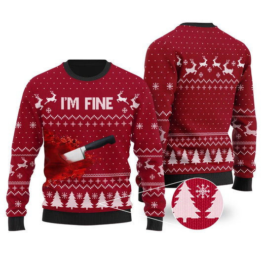 I'm Fine Ugly Christmas Sweater Cardinal Red
