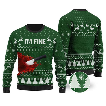 I'm Fine Ugly Christmas Sweater Forest Green