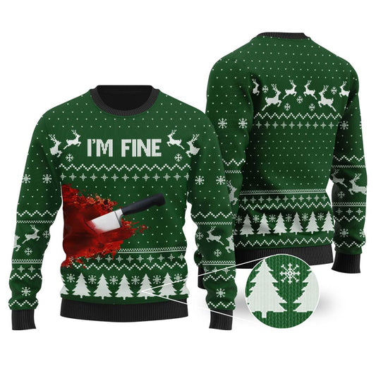 I'm Fine Ugly Christmas Sweater Forest Green