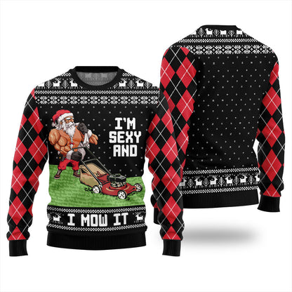 I'm Sexy And I Mow It Swole Santa Christmas Sweater For Men