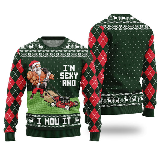 I'm Sexy And I Mow It Swole Santa Christmas Sweater For Men