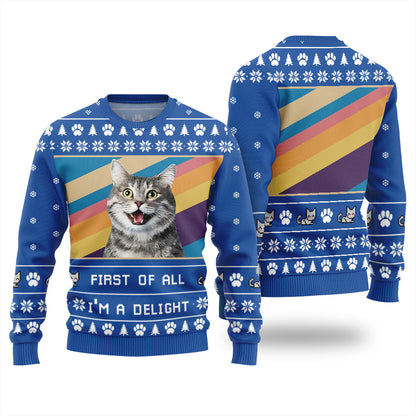 I'm a Delight Custom Cat Photo Ugly Christmas Sweater