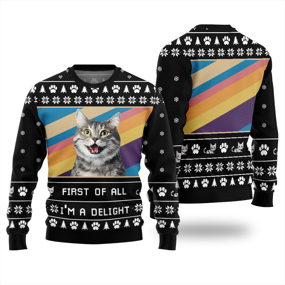 I'm a Delight Custom Cat Photo Ugly Christmas Sweater