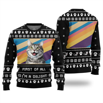 I'm a Delight Custom Cat Photo Ugly Christmas Sweater