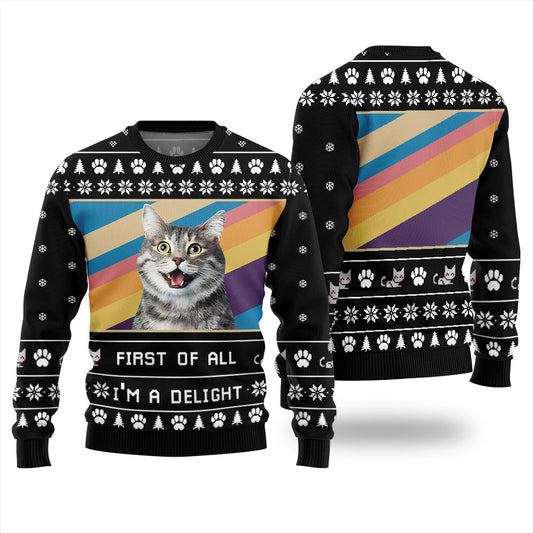 I'm a Delight Custom Cat Photo Ugly Christmas Sweater