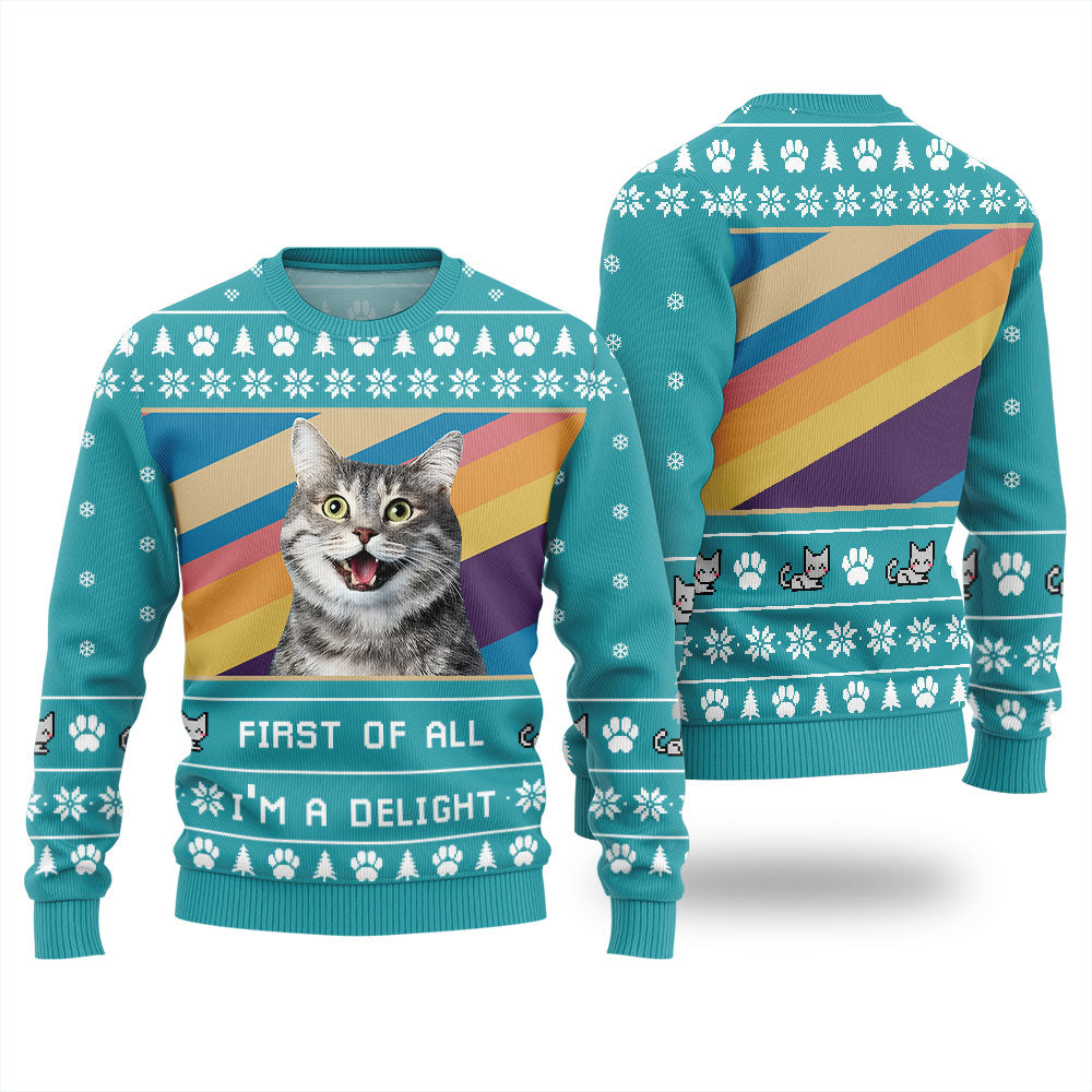 I'm a Delight Custom Cat Photo Ugly Christmas Sweater