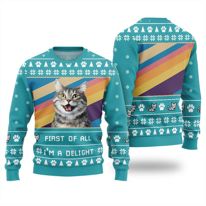 I'm a Delight Custom Cat Photo Ugly Christmas Sweater