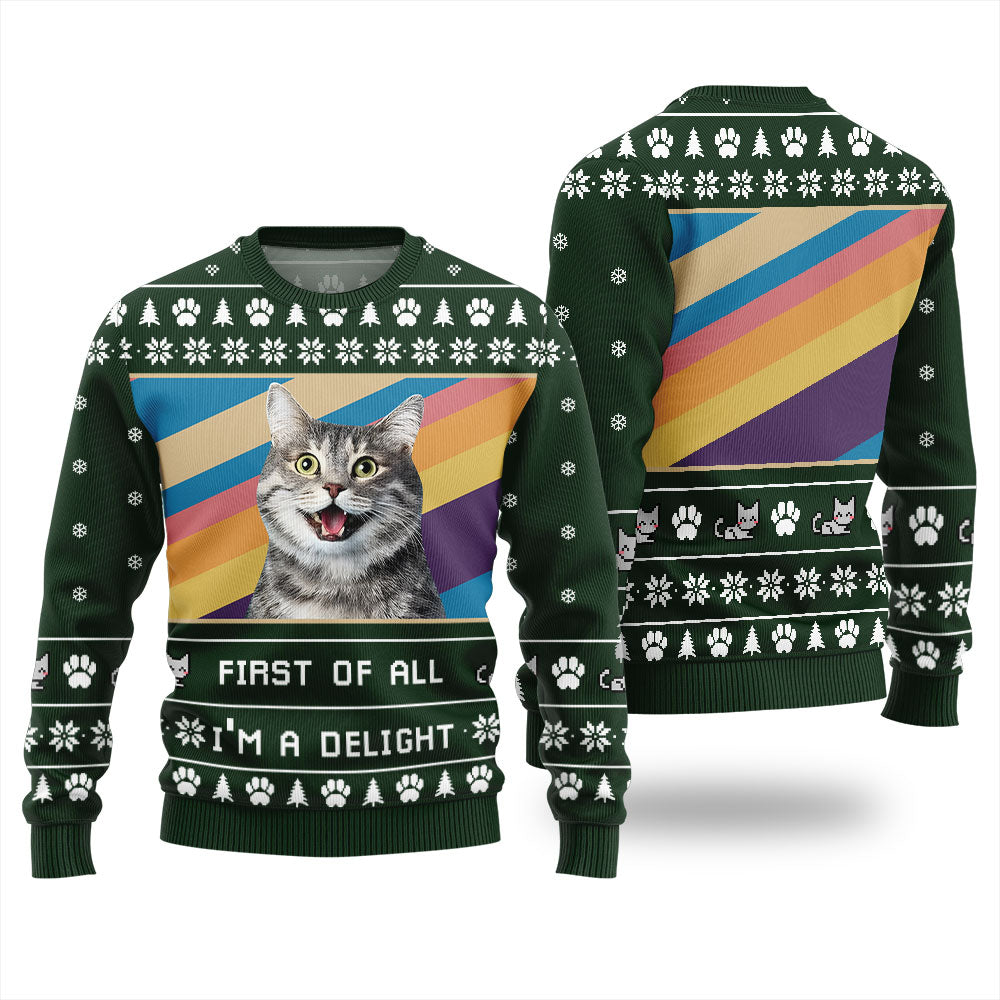I'm a Delight Custom Cat Photo Ugly Christmas Sweater
