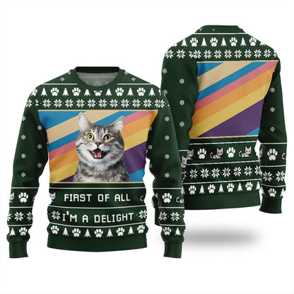 I'm a Delight Custom Cat Photo Ugly Christmas Sweater