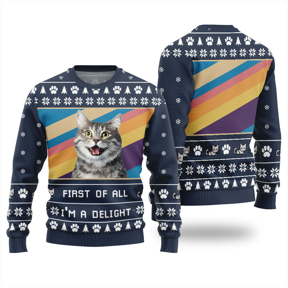 I'm a Delight Custom Cat Photo Ugly Christmas Sweater