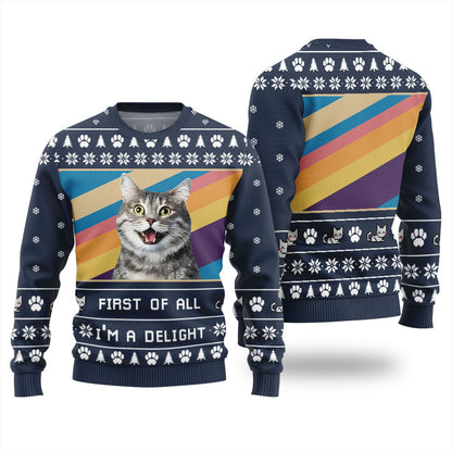 I'm a Delight Custom Cat Photo Ugly Christmas Sweater